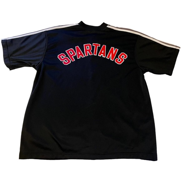 Vintage Adidas Shirt Medium Black Spartans Basketball Warm Up Shirt Snap On - Picture 2 of 9